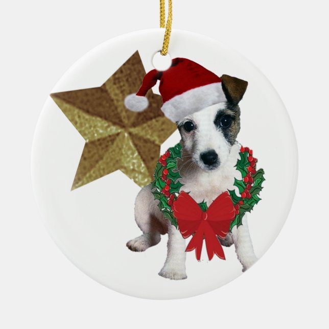 Jack Russell christmas  star Ceramic Ornament (Front)