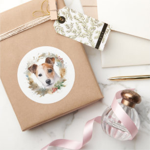 Jack Russell Christmas Wreath Festive Pup  Classic Round Sticker