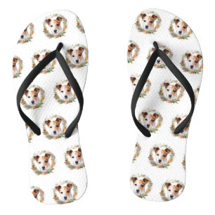 Jack Russell Christmas Wreath Festive Pup  Flip Flops