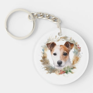 Jack Russell Christmas Wreath Festive Pup Keychain