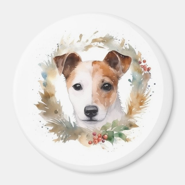 Jack Russell Christmas Wreath Festive Pup  Magnet (Front)