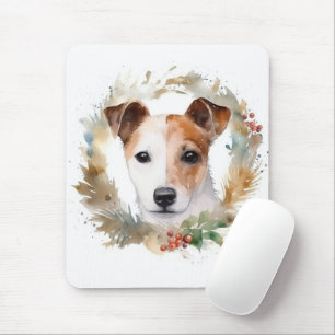 Jack Russell Christmas Wreath Festive Pup  Mouse Pad