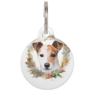 Jack Russell Christmas Wreath Festive Pup Pet Tag