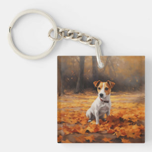 Jack Russell dans les feuilles d'automne tombent i
