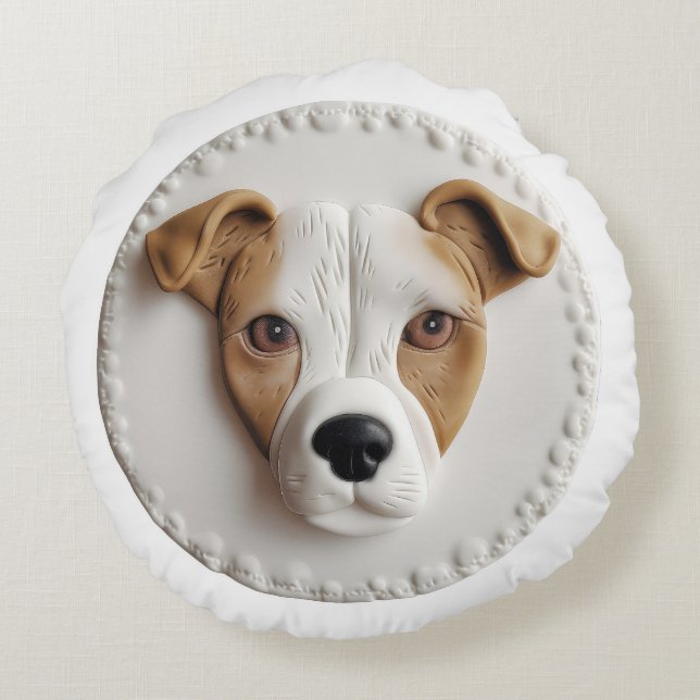 Jack Russell Dog 3D Inspired  Round Pillow (Back)