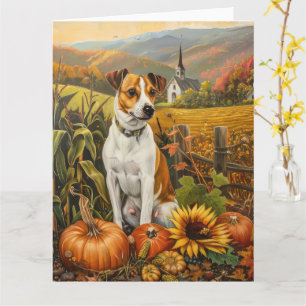 Jack Russell Dog Autumn Harvest Thanksgiving  Card