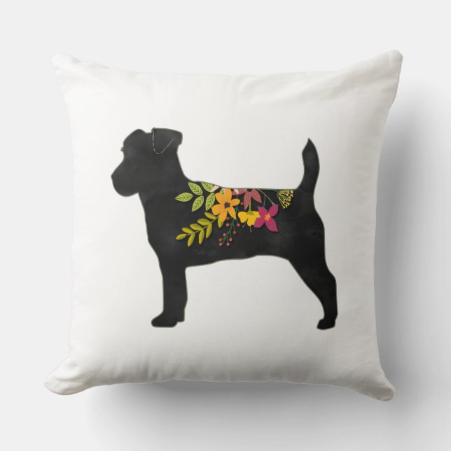 Jack Russell Dog Breed Boho Floral Silhouette Throw Pillow (Front)