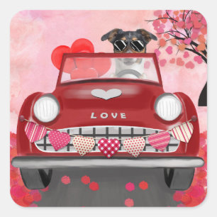 Jack Russell Dog Car with Hearts Valentine's  Square Sticker