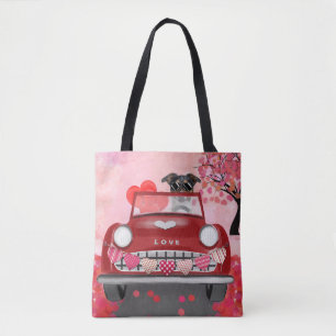 Jack Russell Dog Car with Hearts Valentine's  Tote Bag