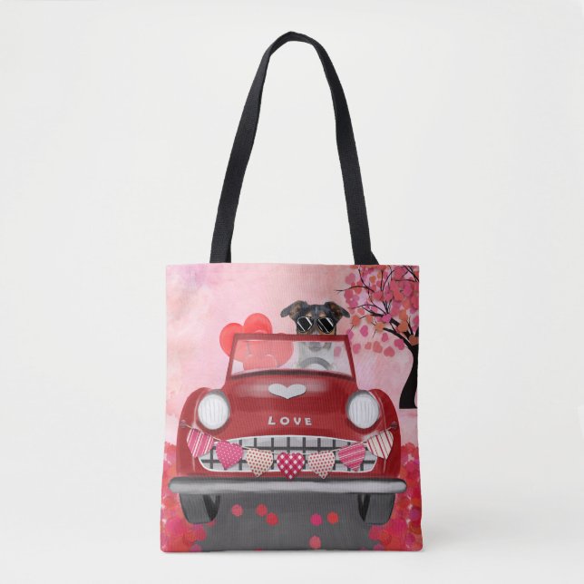 Jack Russell Dog Car with Hearts Valentine's  Tote Bag (Front)
