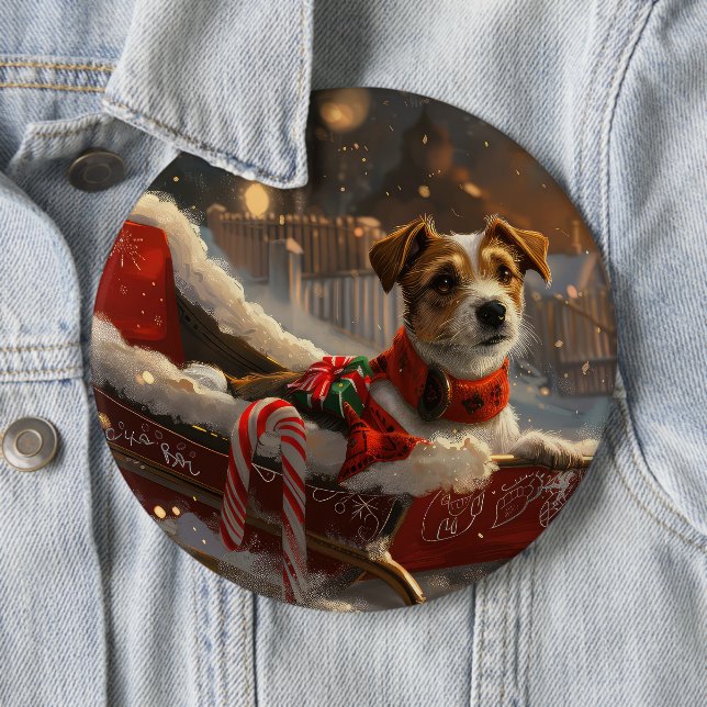 Jack Russell Dog Christmas Festive 6 Inch Round Button (In Situ)