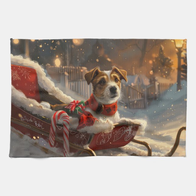 Jack Russell Dog Christmas Festive Kitchen Towel (Horizontal)