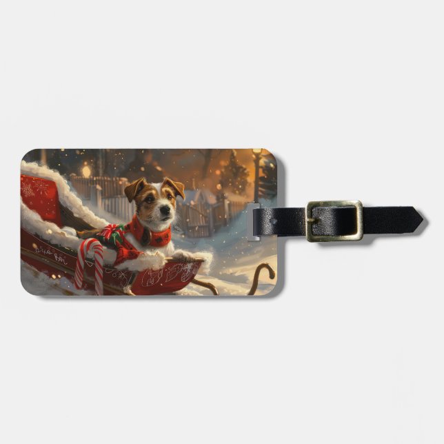 Jack Russell Dog Christmas Festive Luggage Tag (Front Horizontal)
