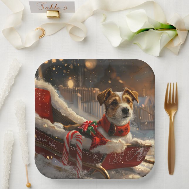 Jack Russell Dog Christmas Festive Paper Plate (Wedding)