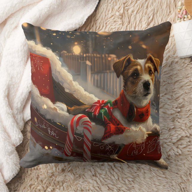 Jack Russell Dog Christmas Festive Throw Pillow (Blanket)