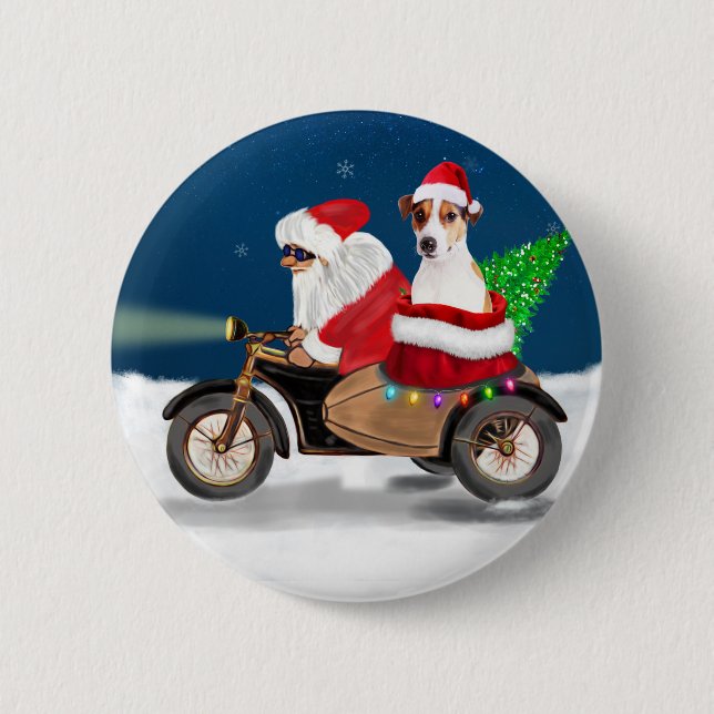 Jack Russell Dog Christmas Santa Claus  2 Inch Round Button (Front)