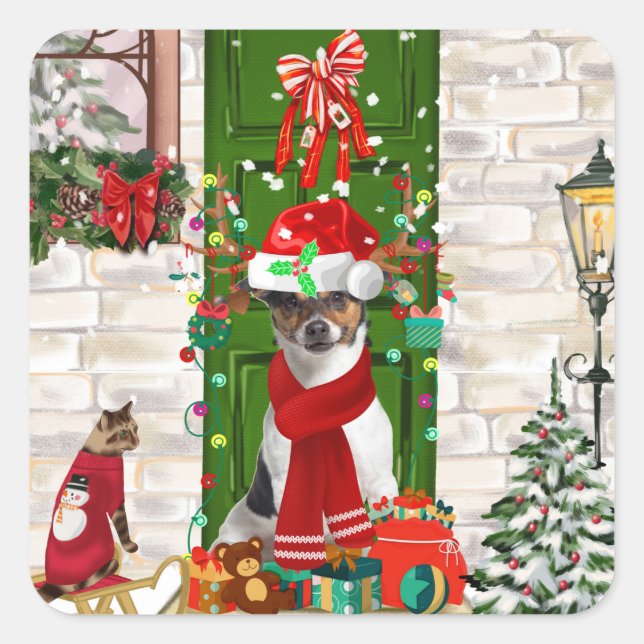 Jack Russell Dog Christmas  Square Sticker (Front)