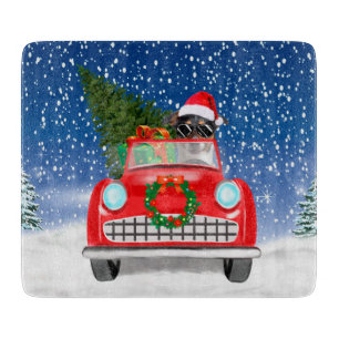Jack Russell Dog Driving Car In Snow Christmas  Cutting Board