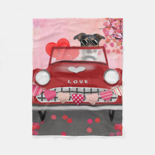 Jack Russell dog driving car Valentine's Day Fleece Blanket