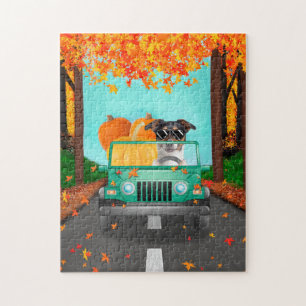 Jack Russell Dog Fall Pumpkin Jigsaw Puzzle