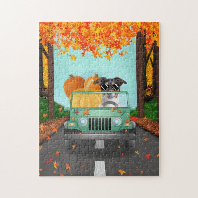 Jack Russell Dog Fall Pumpkin Jigsaw Puzzle (Vertical)