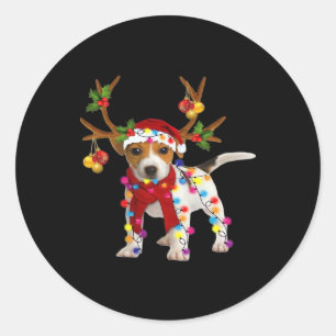 Jack russell Dog Gorgeous Reindeer Christmas Light Classic Round Sticker