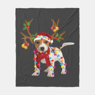 Jack russell Dog Gorgeous Reindeer Christmas Light Fleece Blanket