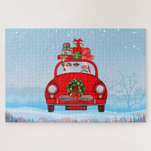Jack Russell Dog In Car With Santa Claus Jigsaw Puzzle