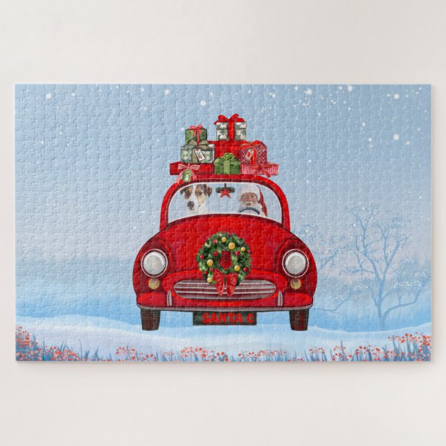 Jack Russell  Dog In Car With Santa Claus  Jigsaw Puzzle (Horizontal)