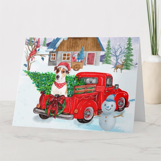 Jack Russell Dog In Christmas Delivery Truck Snow Card (Front)