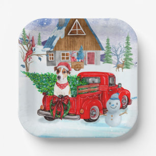Jack Russell Dog In Christmas Delivery Truck Snow  Paper Plate