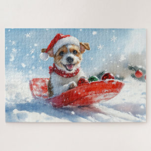 Jack Russell Dog in Sledge Let it Snow Christmas Jigsaw Puzzle