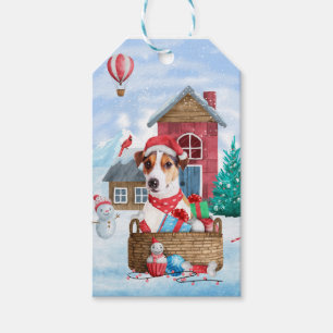 Jack Russell Dog In snow Christmas Dog House Gift Tags