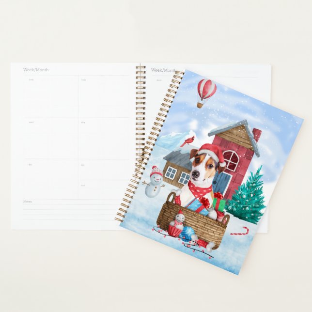 Jack Russell Dog In snow Christmas Dog House   Planner (Display)