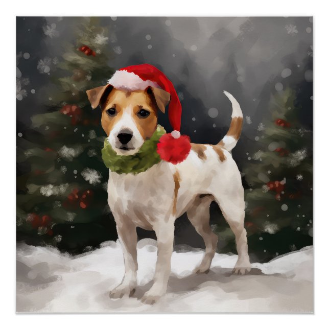 Jack Russell Dog in Snow Christmas Poster (Front)