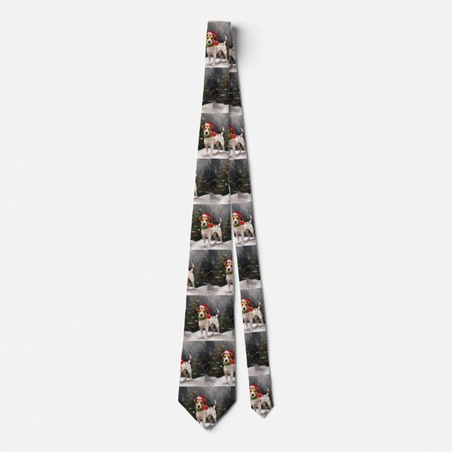 Jack Russell Dog in Snow Christmas Tie (Front)