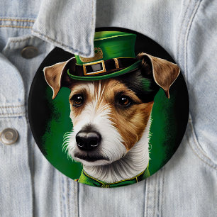Jack Russell Dog in St. Patrick's Day Dress  6 Inch Round Button