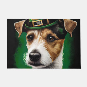 Jack Russell Dog in St. Patrick's Day Dress Doormat