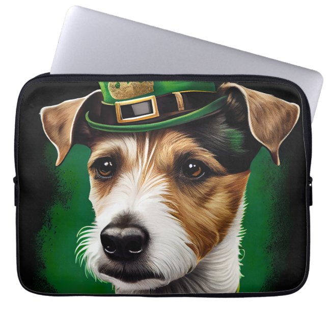 Jack Russell Dog in St. Patrick's Day Dress Laptop Sleeve (Front)