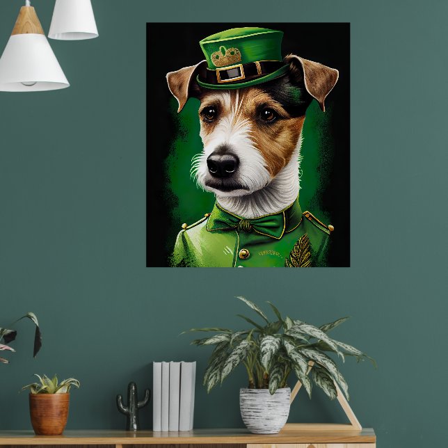 Jack Russell Dog in St. Patrick's Day Dress Poster (Living Room 1)