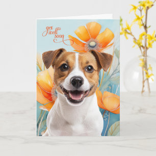 Jack Russell Dog Orange Poppy Flowers Get Well Card