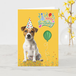 Jack Russell Dog Party Hat Yellow Birthday Card