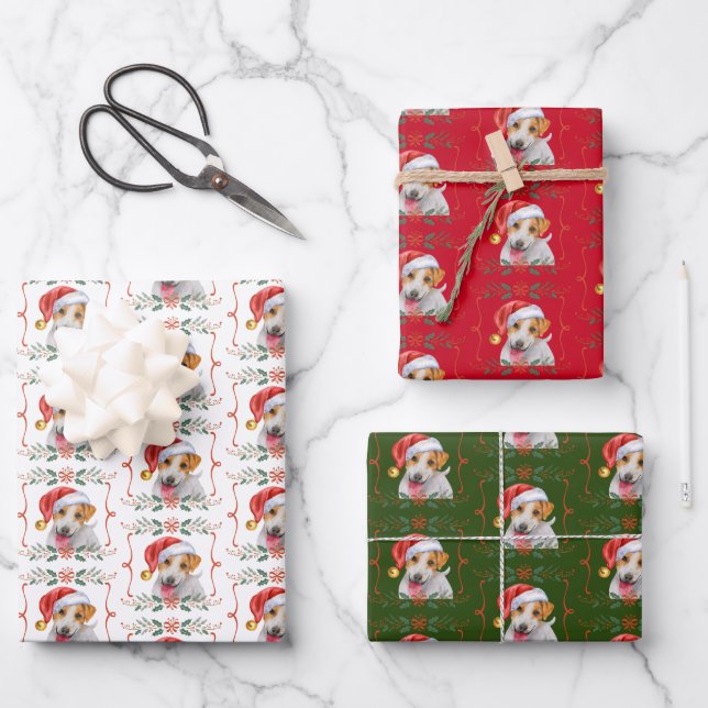 Jack Russell Dog Pattern Christmas Wrapping Paper Sheet (Front)