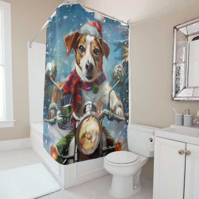 Jack Russell Dog Riding Motorcycle Christmas  (In Situ)