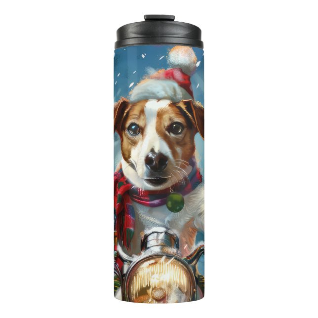 Jack Russell Dog Riding Motorcycle Christmas  Thermal Tumbler (Front)
