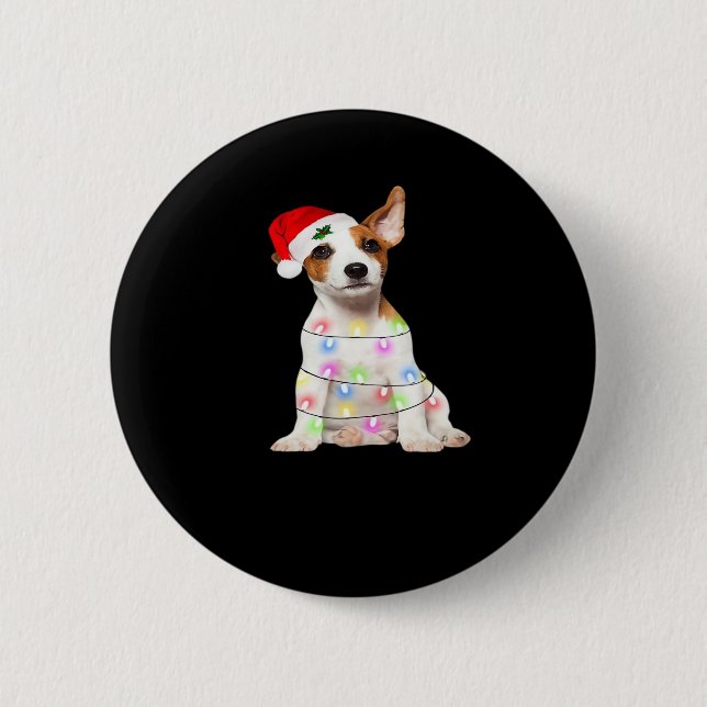 Jack Russell dog Santa Christmas Tree Lights Xmas  2 Inch Round Button (Front)