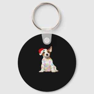 Jack Russell dog Santa Christmas Tree Lights Xmas Keychain