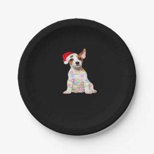 Jack Russell dog Santa Christmas Tree Lights Xmas  Paper Plate
