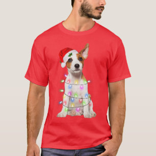 Jack Russell dog Santa Christmas Tree Lights Xmas T-Shirt