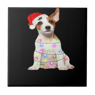 Jack Russell dog Santa Christmas Tree Lights Xmas Tile